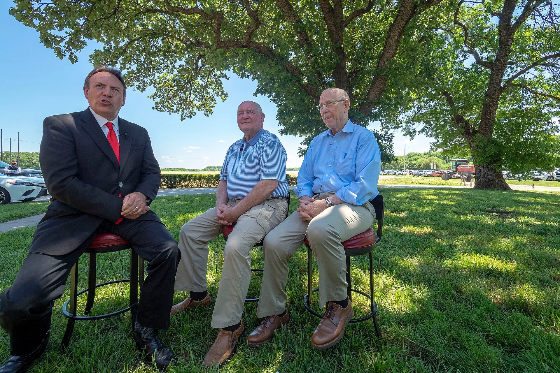 U.S. Department of Agriculture (USDA) Secretary Sonny Perdue and Senator Pat Roberts (R-KS) are interviewed by RFDTV Markets Editor John Jenkinson before participating in an agriculture discussion panel with Senator Jerry Moran (R-KS) (not pictured) at River Creek Farms in Manhattan, Kansas May 30,. Administration interviews: the four things a panel is really testing