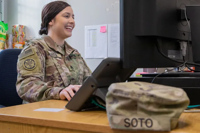 U.S. Army Staff Sgt. Gabriela Soto, disbursement manager at 4/368th Financial Management Support Unit, sits at her desk on Camp Kosciuszko, Poland, 3 Nov. 2023. Soto works in the financial office and supports U.S., Poland and other NATO forces. (U.S. Army Reserve photo by Sgt. Peter Martinez). Getting administration careers roadmap right the first time
