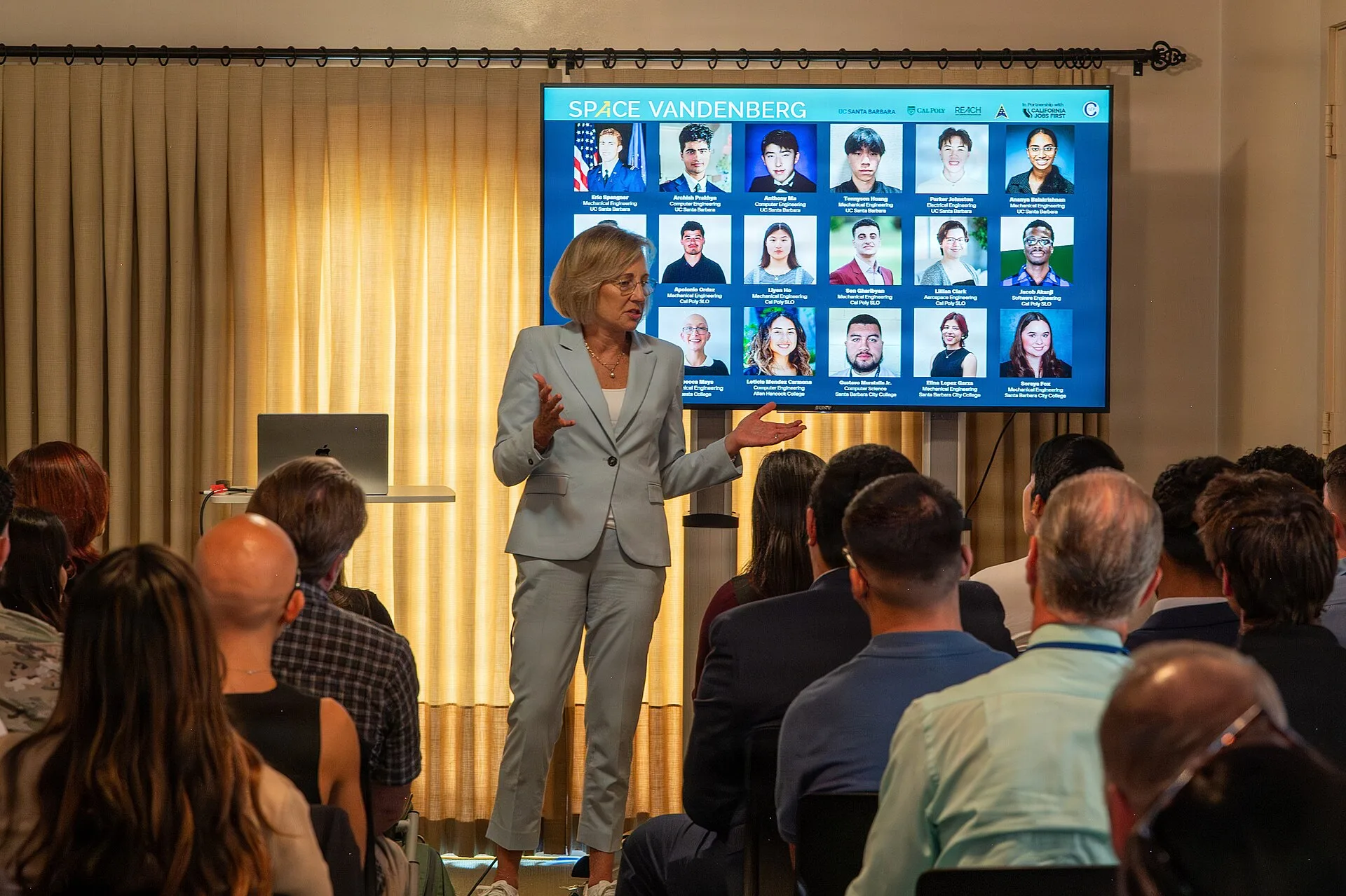Dee Dee Myers, senior advisor to the governor and director of the Governor’s Office of Business and Economic Development, gives closing remarks during the Space Vandenberg Summer Internship Program final project showcase event at Vandenberg Space Force Base, California, Aug. 14, 2026. Myers congratu. 6 things about business internships jobs worth your time